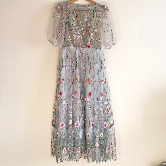 green emerald velvet dress Bow Tie Neck Floral Embroidery Dress for Women Flower Embroidery Tulle Prom  2 Piece Embroidered Floral Mesh Dress Illusion Sheer 3/4 Bell Sleeve Formal  Short Homecoming Dresses Apricot S at Amazon Women's main image 0